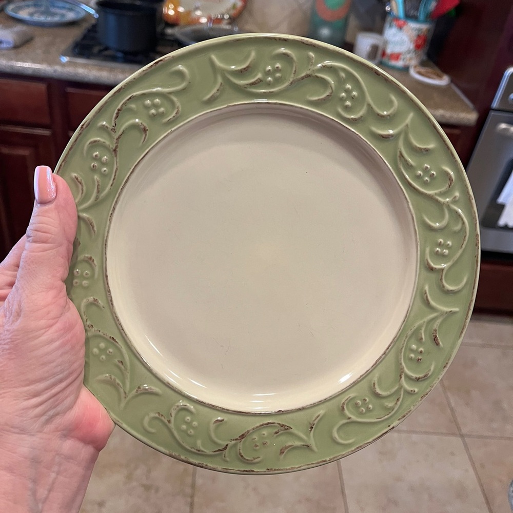 Pier 1 Olive Green dinner plates 4 dinner